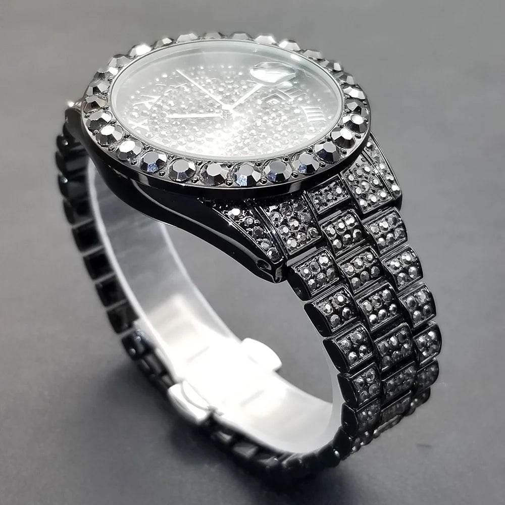 MISSFOX Hip Hop Men Watches Brand Luxury Roman Ice Out Automatic Date Male Wristwatch Full Diamond Waterproof Luminous Watch New - Empire P.E