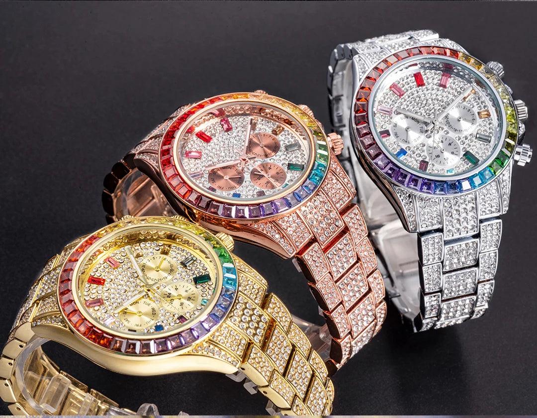 Hip Hop Calendar Watch For Men Stylsih Ice Out Green Diamond - Empire P.E