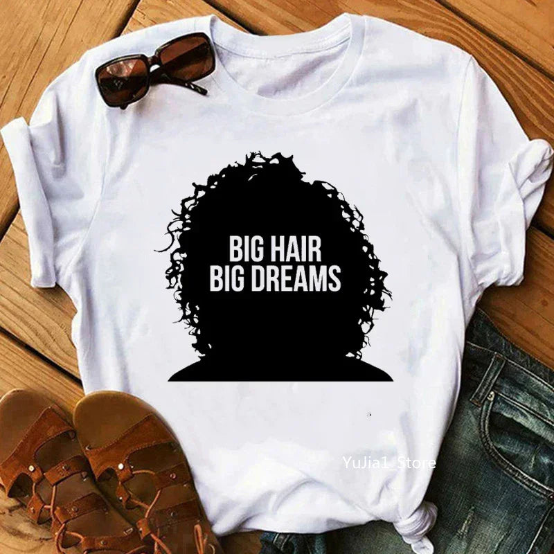 Flower Curly Puff Hair African Black Girl Print Tee Shirt - Empire P.E