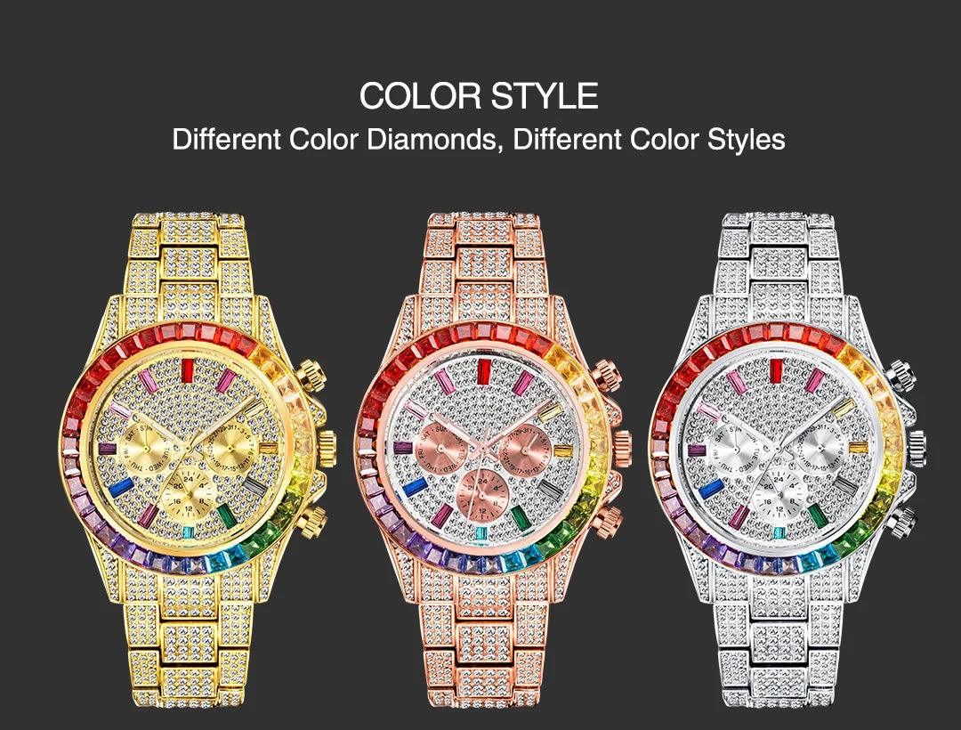 Hip Hop Calendar Watch For Men Stylsih Ice Out Green Diamond - Empire P.E