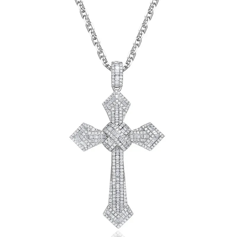 14K Gold Long Diamond Cross Pendant & 925 Sterling Silver - Empire P.E