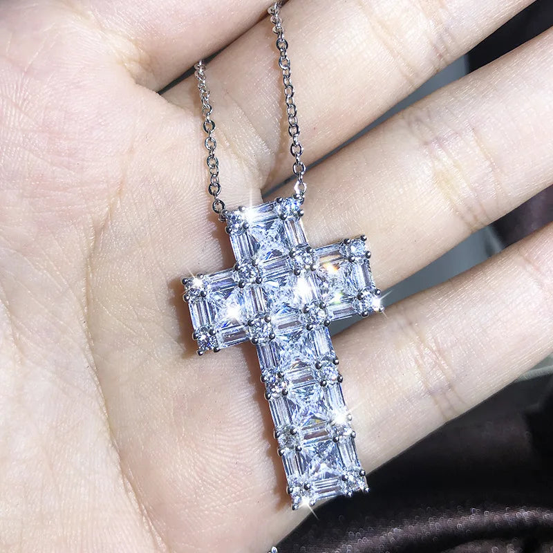 925 Silver 13 Style Cross White Zircon Pendant Necklace