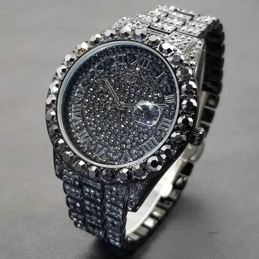 MISSFOX Hip Hop Men Watches Brand Luxury Roman Ice Out Automatic Date Male Wristwatch Full Diamond Waterproof Luminous Watch New - Empire P.E