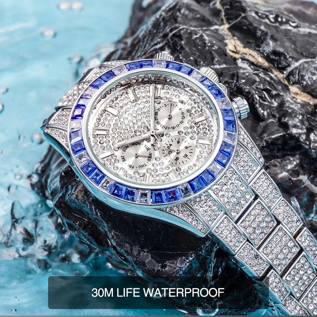 Hip Hop Calendar Watch For Men Stylsih Ice Out Green Diamond - Empire P.E