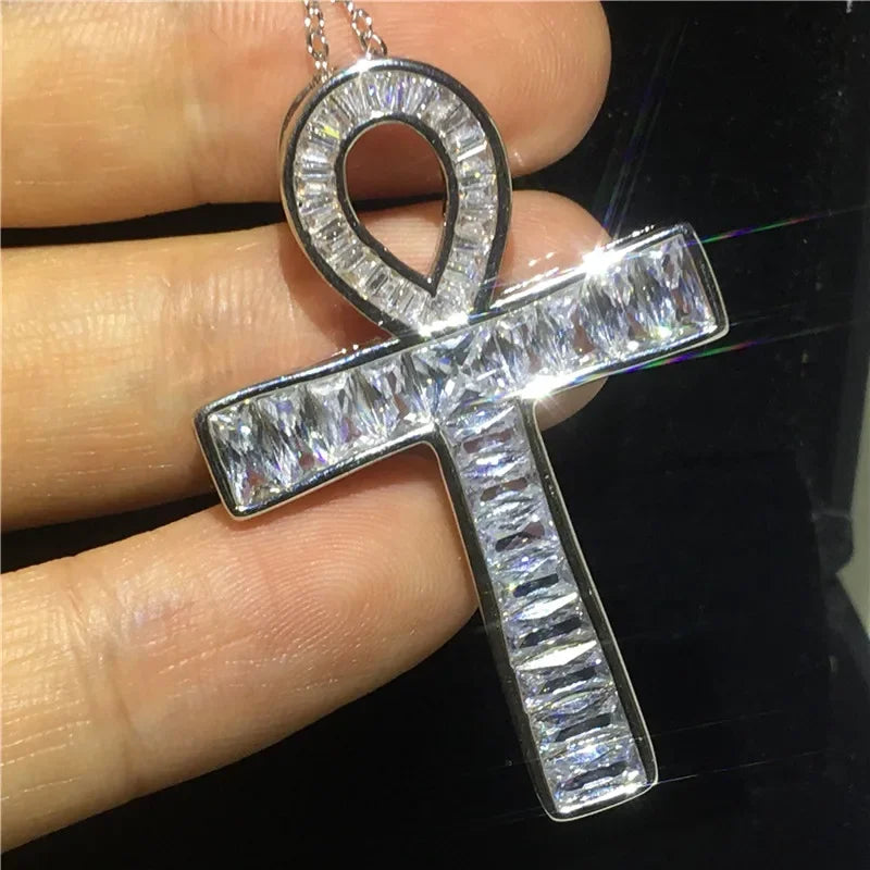 14K Gold Long Diamond Cross Pendant & 925 Sterling Silver - Empire P.E