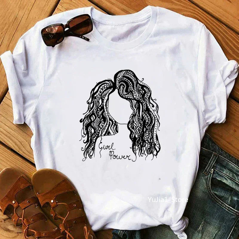 Flower Curly Puff Hair African Black Girl Print Tee Shirt - Empire P.E