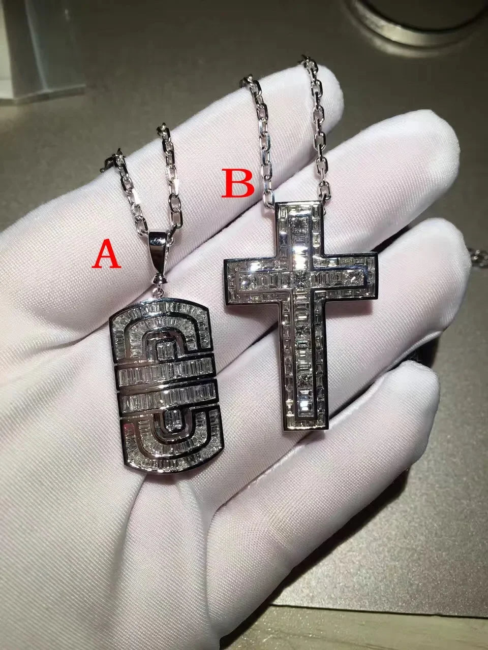 14K Gold Long Diamond Cross Pendant & 925 Sterling Silver - Empire P.E