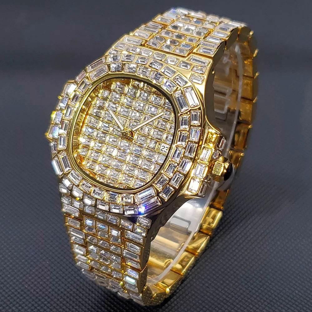 Luxury Iced Out Watch For Men Hip Hop Diamond Silver Quartz reloj hombre High End Dive Stainless Steel Male Watches Dropshipping - Empire P.E