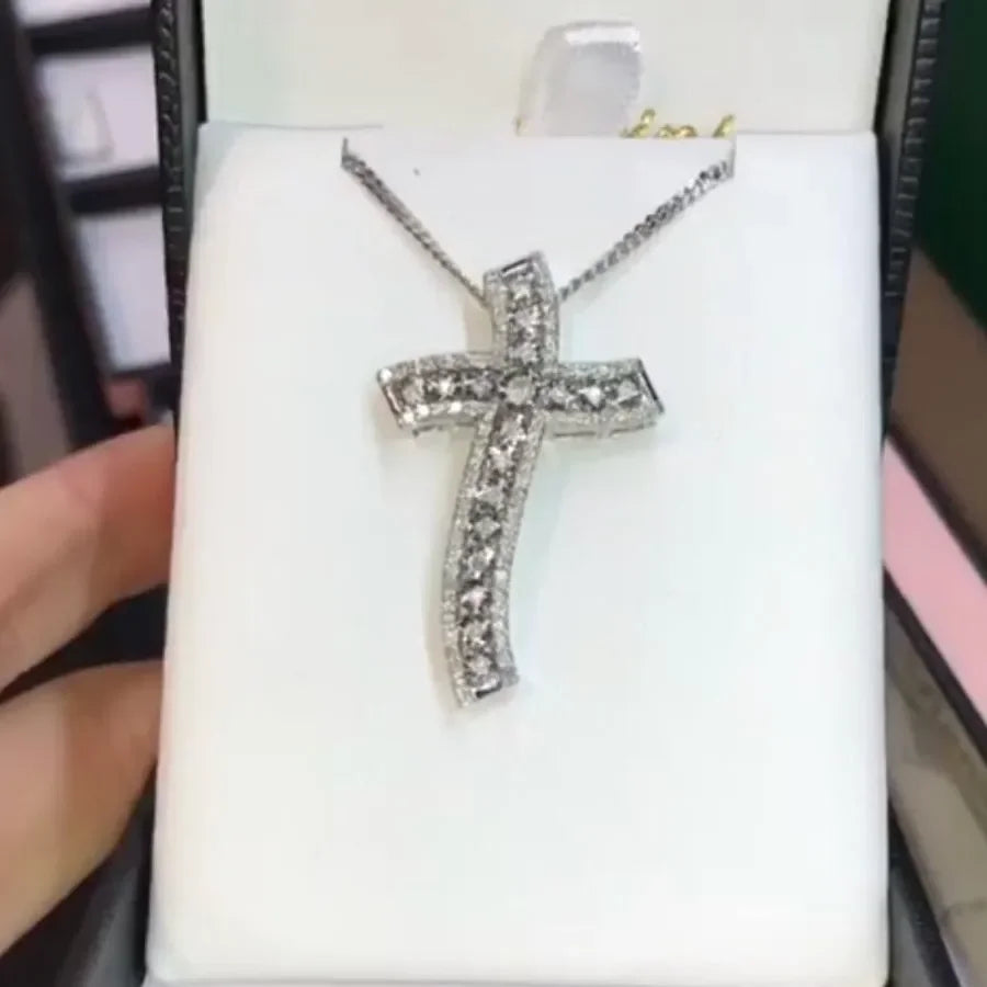 14K Gold Long Diamond Cross Pendant & 925 Sterling Silver - Empire P.E