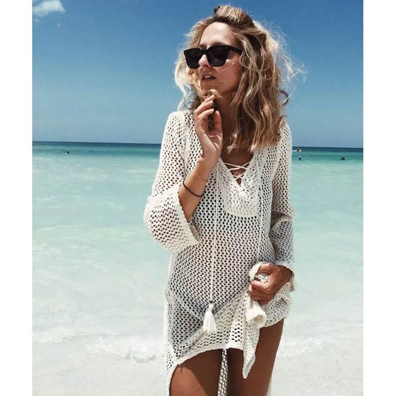 2025 New Beach Cover Up Bikini Crochet Knitted Tassel Tie Beachwear - Empire P.E