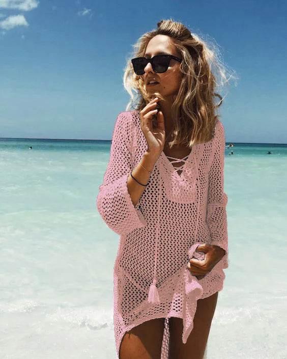 2025 New Beach Cover Up Bikini Crochet Knitted Tassel Tie Beachwear - Empire P.E