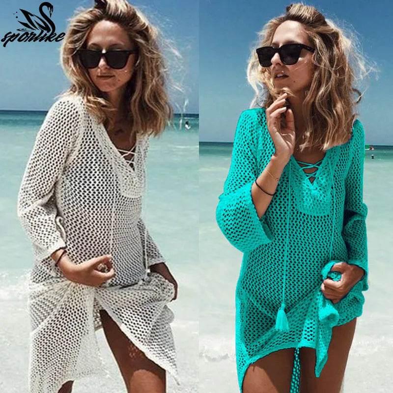 2025 New Beach Cover Up Bikini Crochet Knitted Tassel Tie Beachwear - Empire P.E