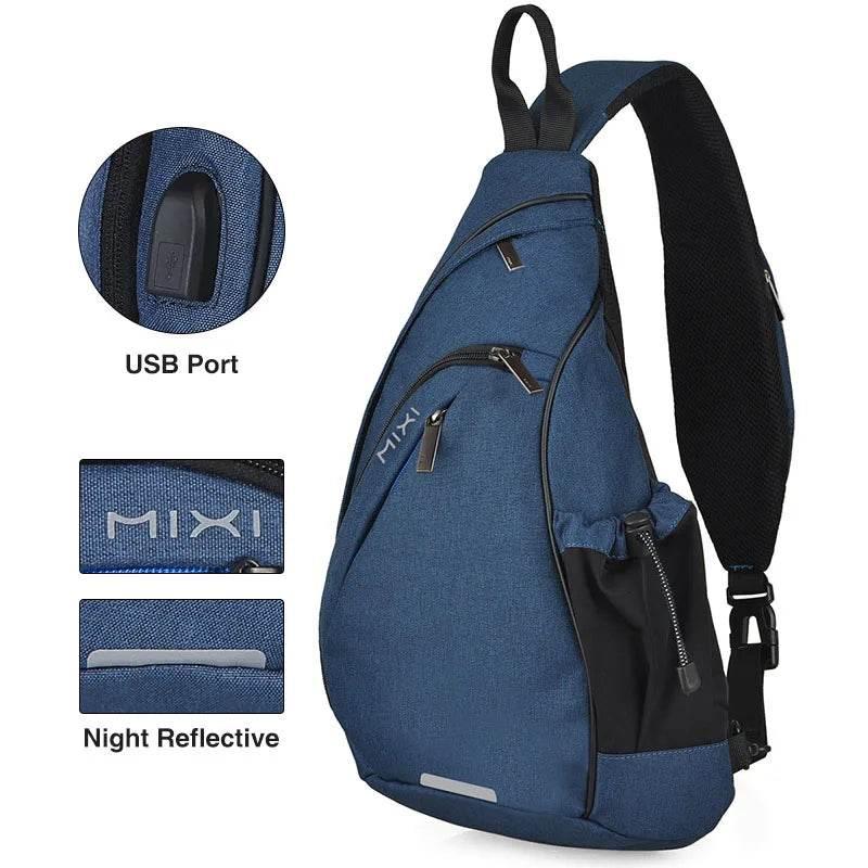 Mixi Men One Shoulder Backpack Women Sling Bag Crossbody USB Boys Cycling Sports Travel Versatile Fashion Bag Student School - Empire P.E