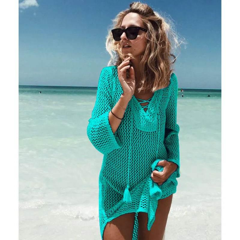2025 New Beach Cover Up Bikini Crochet Knitted Tassel Tie Beachwear - Empire P.E