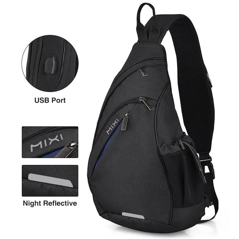 Mixi Men One Shoulder Backpack Women Sling Bag Crossbody USB Boys Cycling Sports Travel Versatile Fashion Bag Student School - Empire P.E