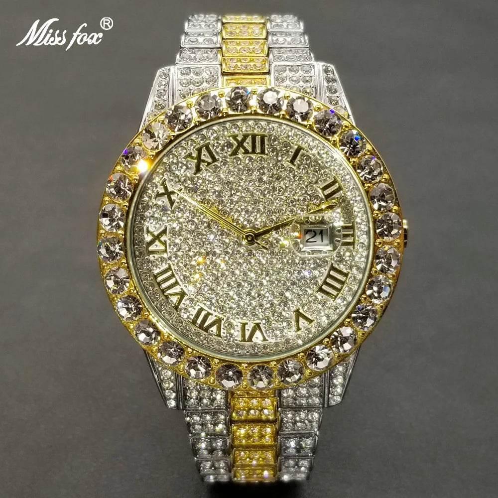MISSFOX Hip Hop Men Watches Brand Luxury Roman Ice Out Automatic Date Male Wristwatch Full Diamond Waterproof Luminous Watch New - Empire P.E