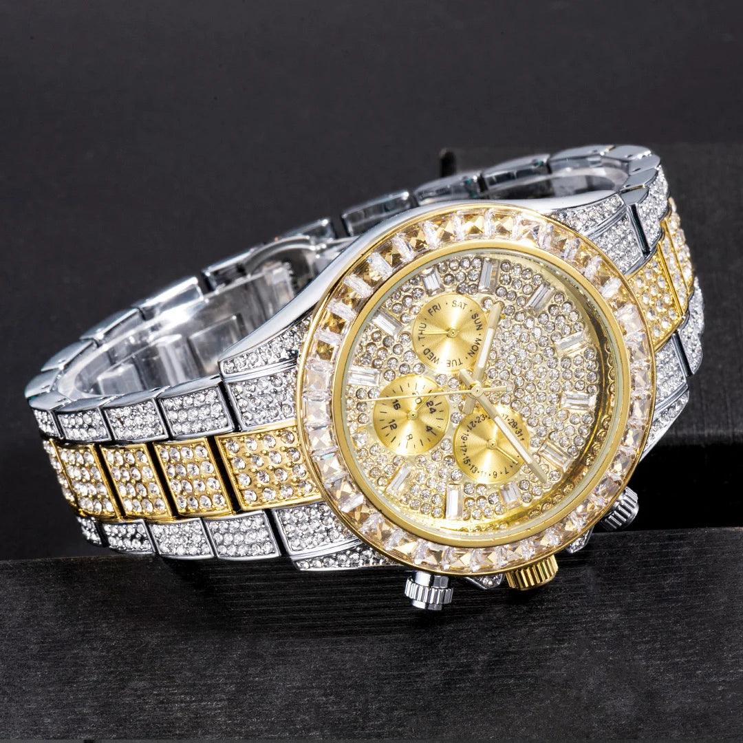 Hip Hop Calendar Watch For Men Stylsih Ice Out Green Diamond - Empire P.E