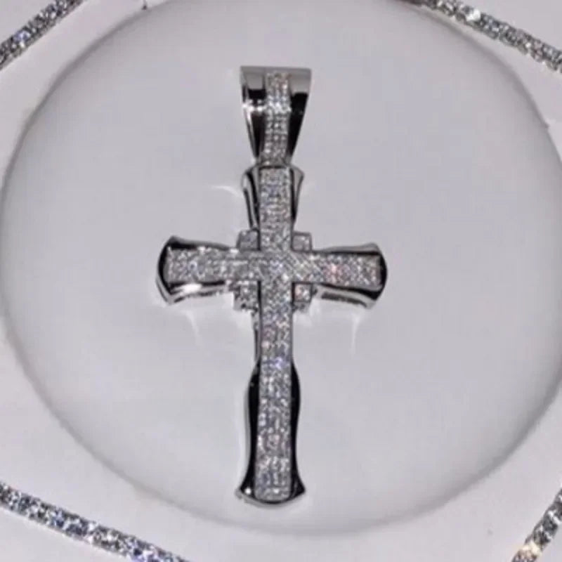 14K Gold Long Diamond Cross Pendant & 925 Sterling Silver - Empire P.E