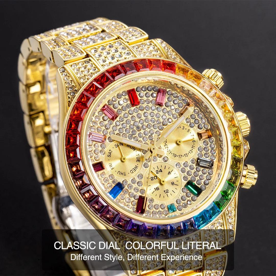 Hip Hop Calendar Watch For Men Stylsih Ice Out Green Diamond - Empire P.E