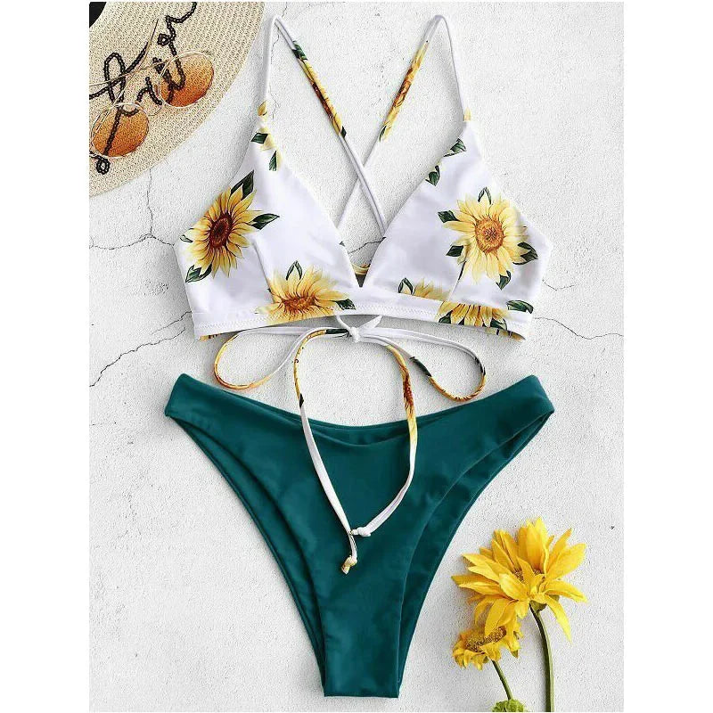 2025 Women's Sunflower Printed Bikini Set