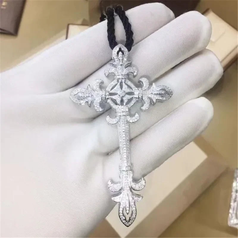 14K Gold Long Diamond Cross Pendant & 925 Sterling Silver - Empire P.E