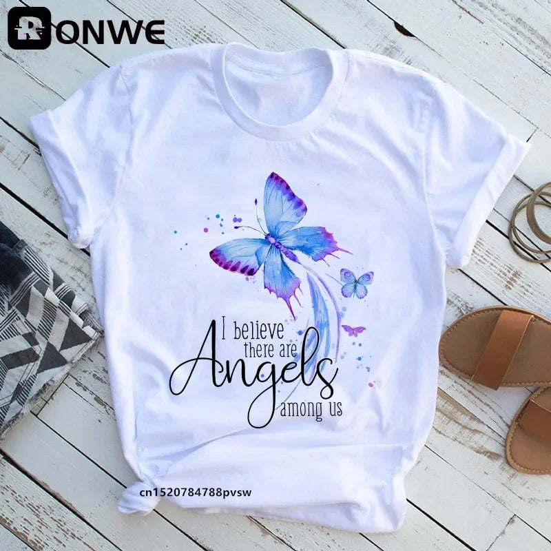 Woman Butterfly Tree Print T-Shirt - Empire P.E