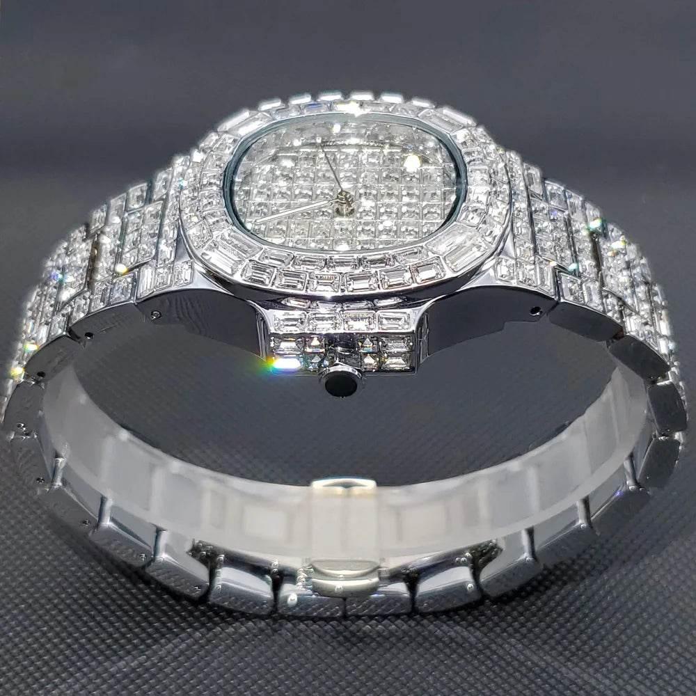 Luxury Iced Out Watch For Men Hip Hop Diamond Silver Quartz reloj hombre High End Dive Stainless Steel Male Watches Dropshipping - Empire P.E