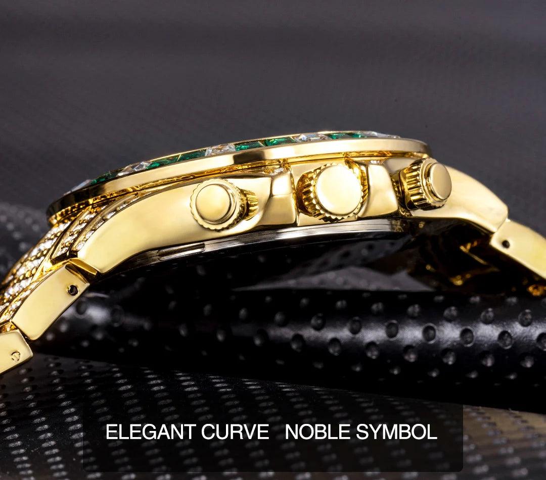Hip Hop Calendar Watch For Men Stylsih Ice Out Green Diamond - Empire P.E