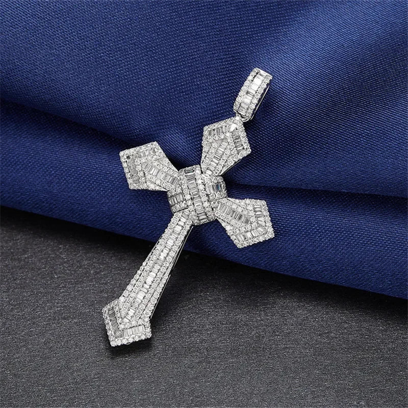 14K Gold Long Diamond Cross Pendant & 925 Sterling Silver - Empire P.E