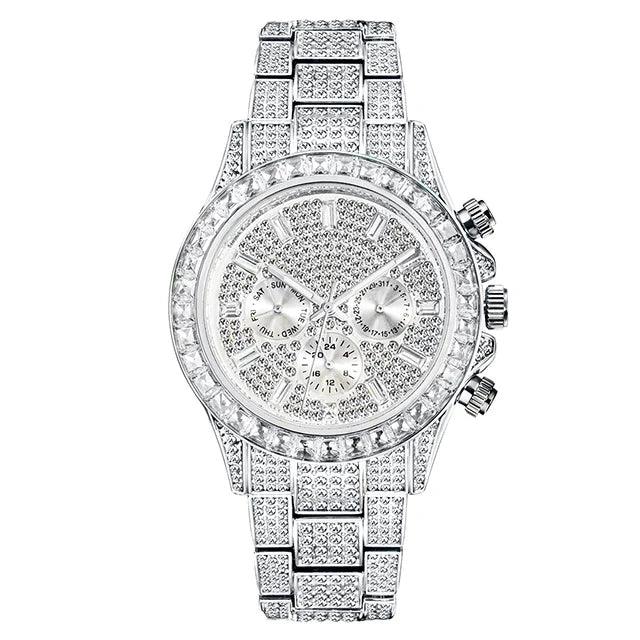 Hip Hop Calendar Watch For Men Stylsih Ice Out Green Diamond - Empire P.E