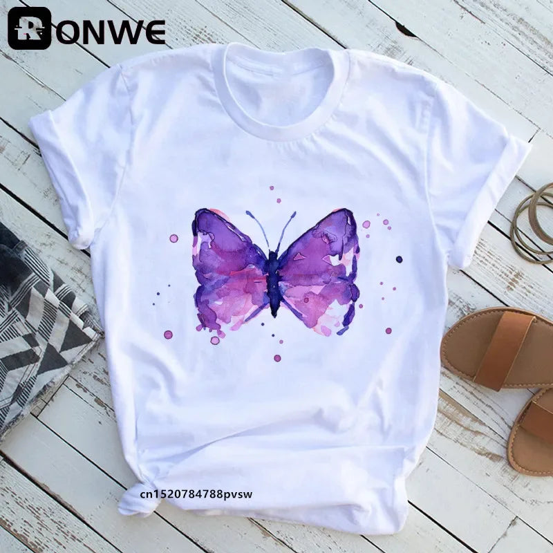 Woman Butterfly Tree Print T-Shirt - Empire P.E