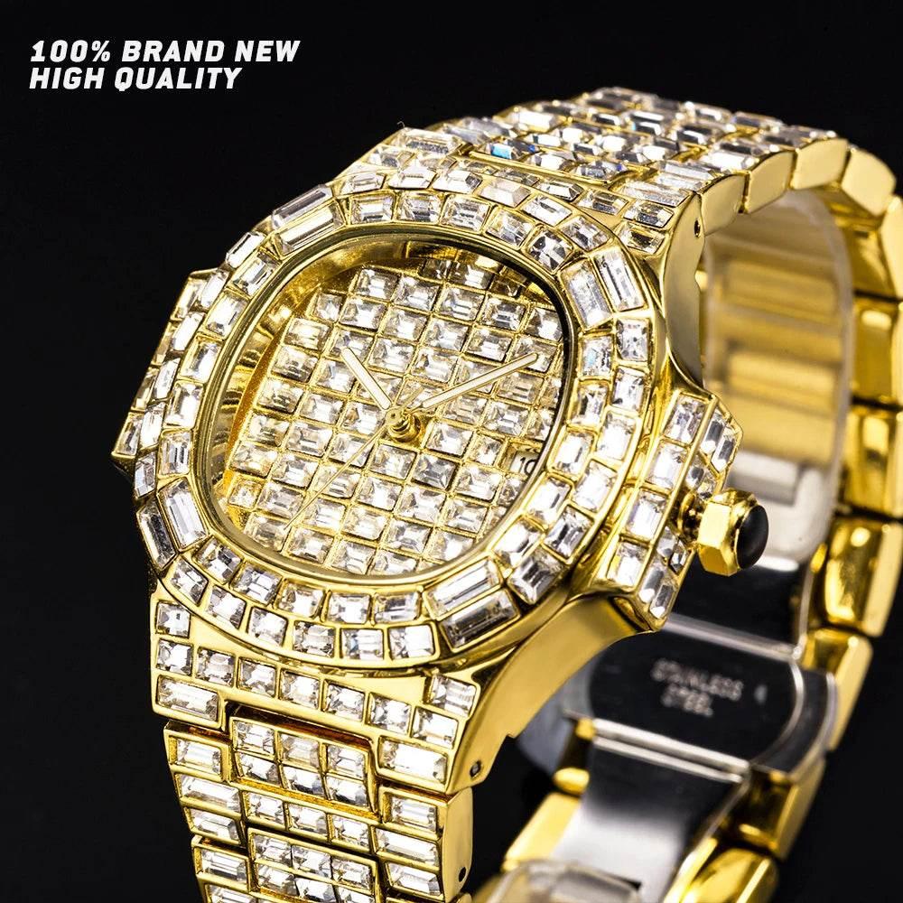 Luxury Iced Out Watch For Men Hip Hop Diamond Silver Quartz reloj hombre High End Dive Stainless Steel Male Watches Dropshipping - Empire P.E