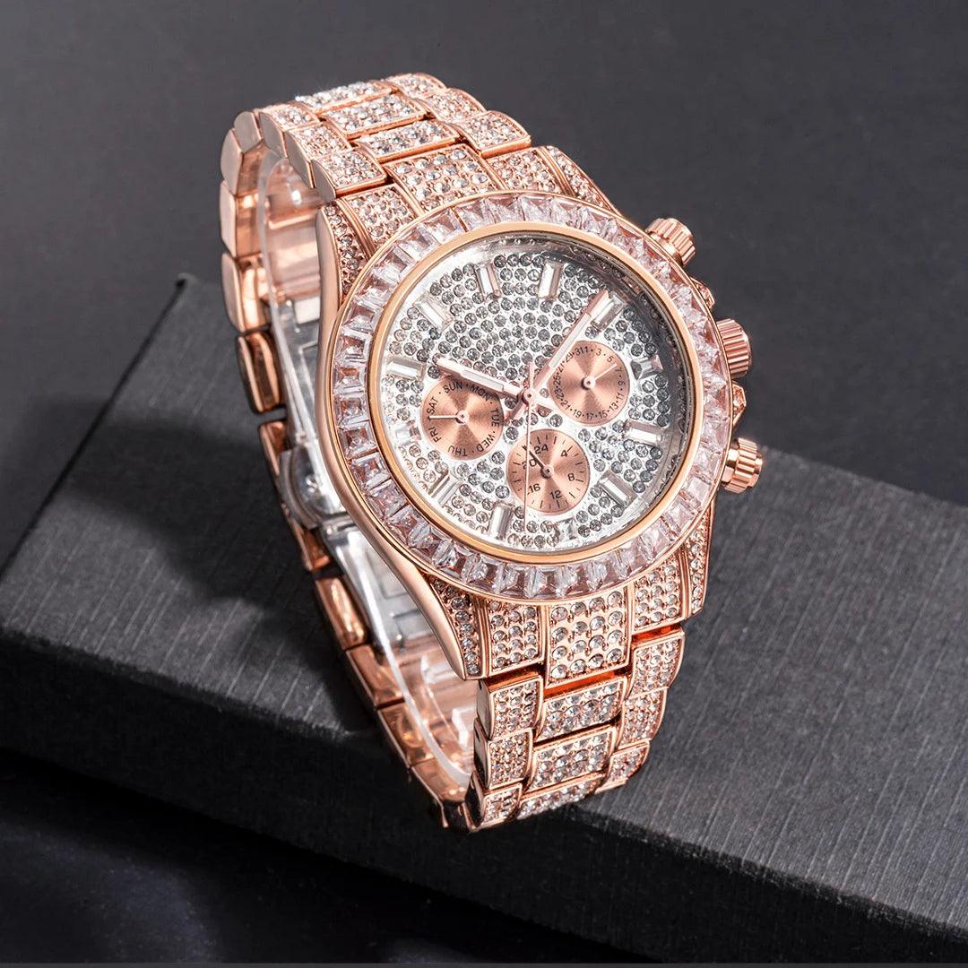 Hip Hop Calendar Watch For Men Stylsih Ice Out Green Diamond - Empire P.E
