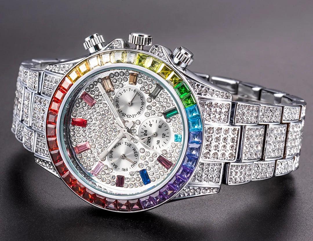 Hip Hop Calendar Watch For Men Stylsih Ice Out Green Diamond - Empire P.E