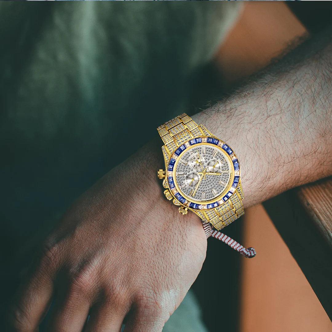 Hip Hop Calendar Watch For Men Stylsih Ice Out Green Diamond - Empire P.E