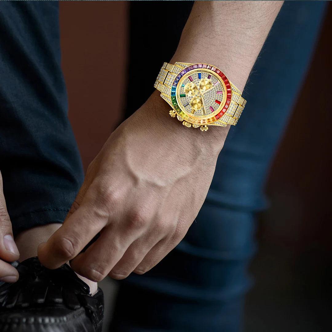 Hip Hop Calendar Watch For Men Stylsih Ice Out Green Diamond - Empire P.E