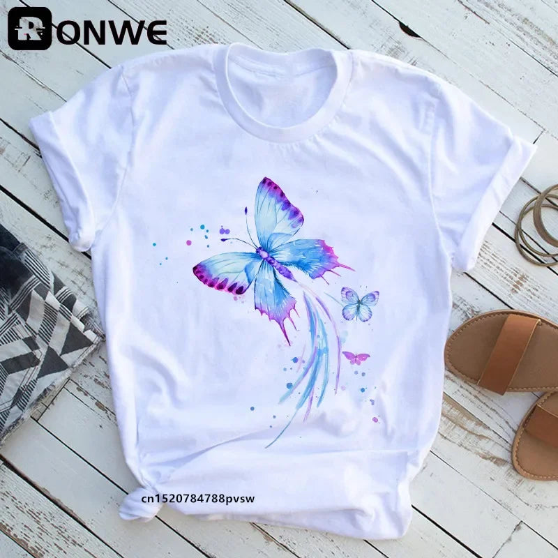 Woman Butterfly Tree Print T-Shirt - Empire P.E