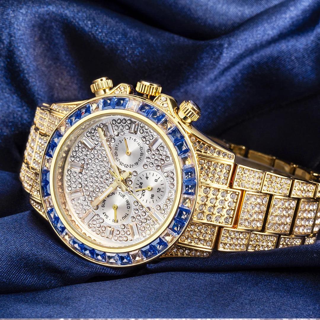 Hip Hop Calendar Watch For Men Stylsih Ice Out Green Diamond - Empire P.E