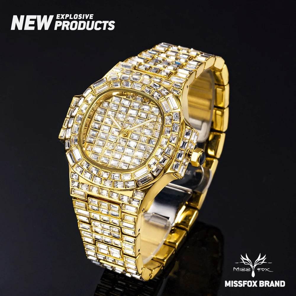 Luxury Iced Out Watch For Men Hip Hop Diamond Silver Quartz reloj hombre High End Dive Stainless Steel Male Watches Dropshipping - Empire P.E