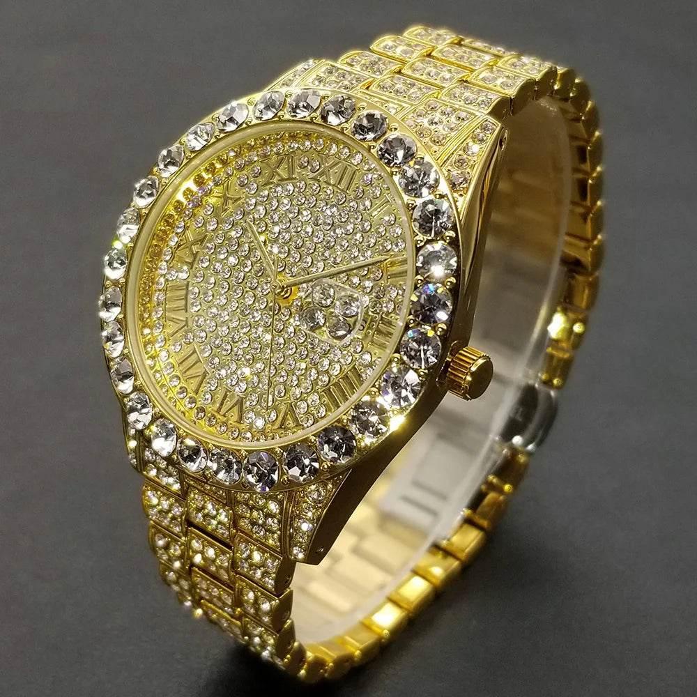 MISSFOX Hip Hop Men Watches Brand Luxury Roman Ice Out Automatic Date Male Wristwatch Full Diamond Waterproof Luminous Watch New - Empire P.E