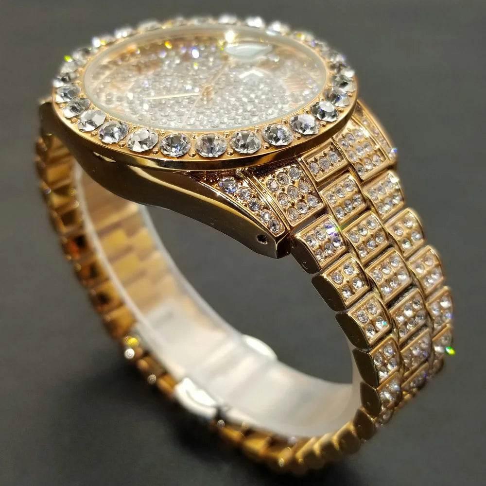 MISSFOX Hip Hop Men Watches Brand Luxury Roman Ice Out Automatic Date Male Wristwatch Full Diamond Waterproof Luminous Watch New - Empire P.E