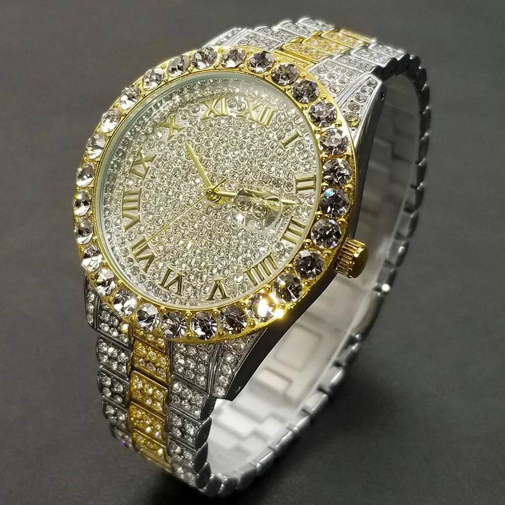 MISSFOX Hip Hop Men Watches Brand Luxury Roman Ice Out Automatic Date Male Wristwatch Full Diamond Waterproof Luminous Watch New - Empire P.E