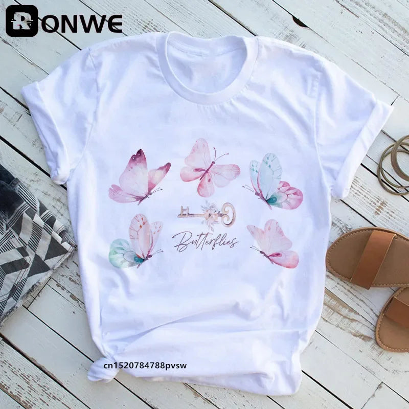 Woman Butterfly Tree Print T-Shirt - Empire P.E