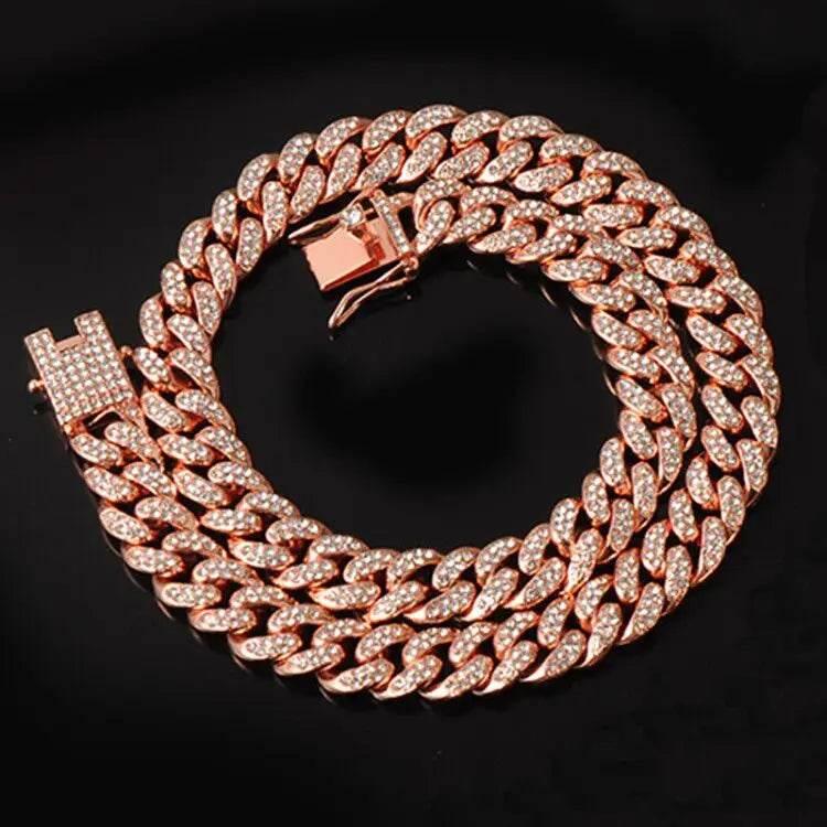 Necklace +Watch+Bracelet Hip Hop Miami Curb Cuban Chain Silver Color Full Iced Out Paved Rhinestones CZ Bling For Men Jewelry - Empire P.E