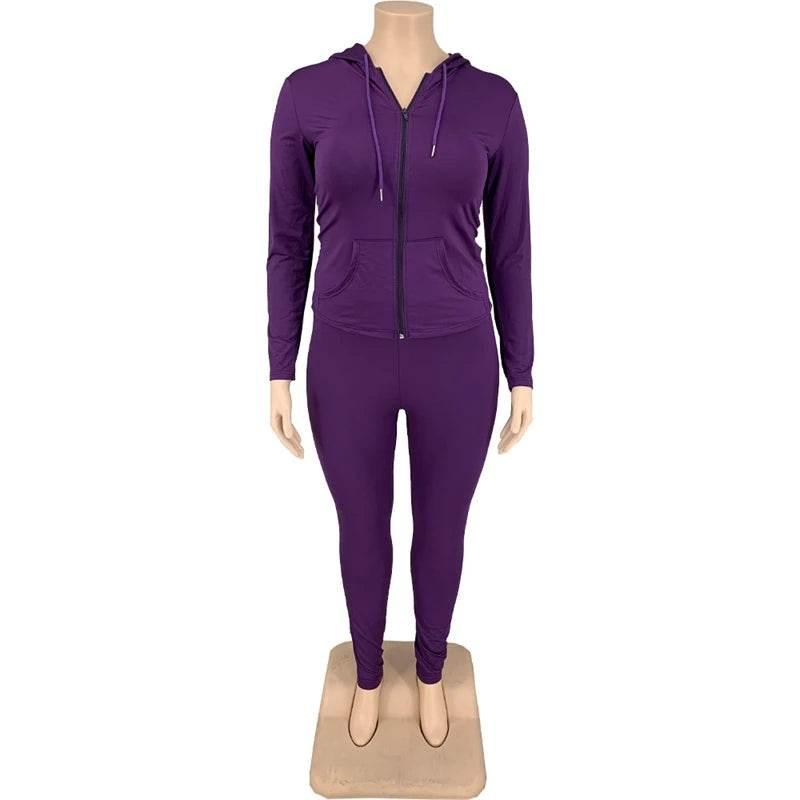 Plus Size Women Clothing Skinny Loungewear Long Sleeve Hoodies Tracksuit Pants Two Piece Sport Set Dropshipping Wholesale - Empire P.E