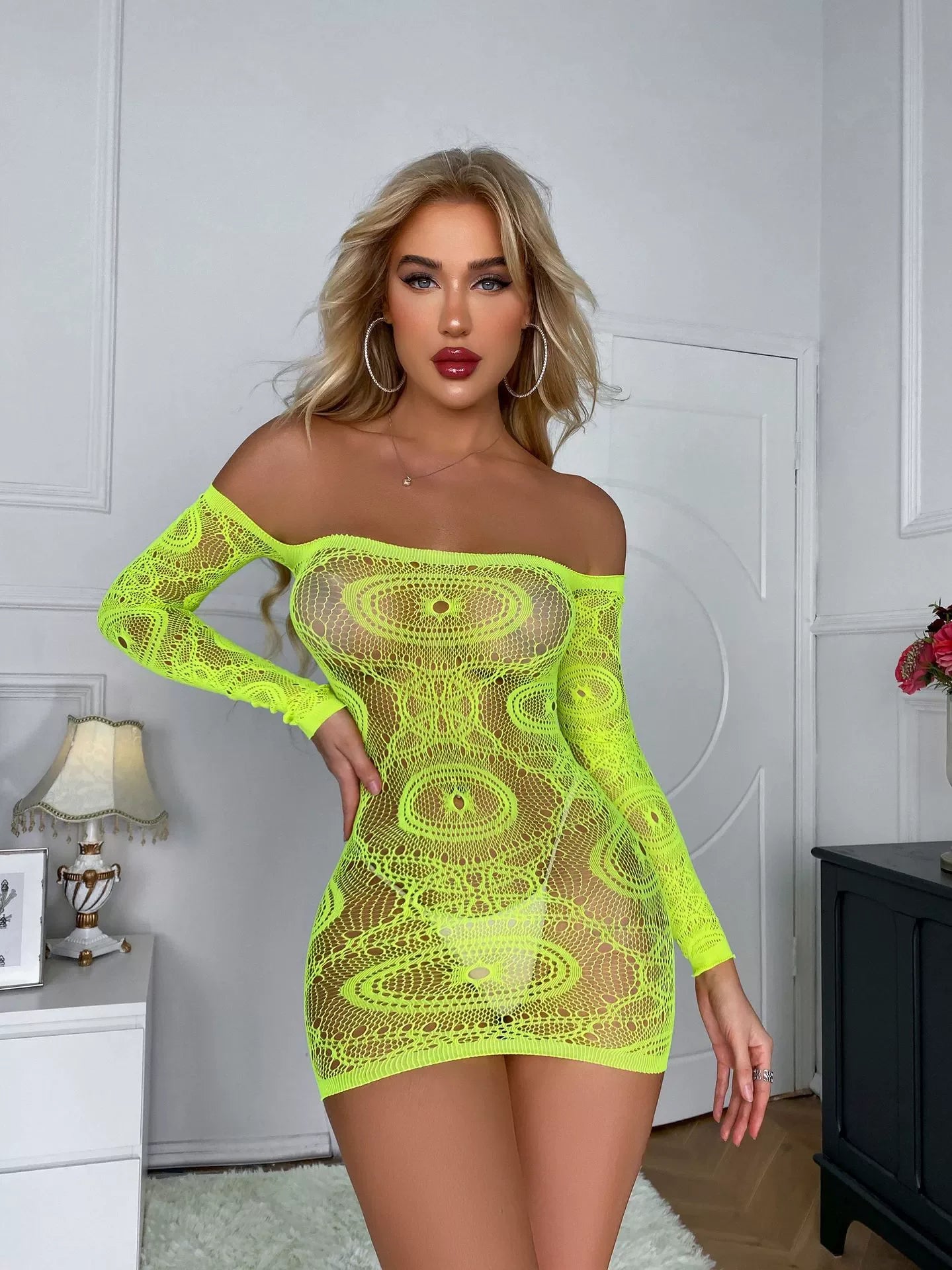 Hollowed out Perspective Fishnet Dress - Empire P.E