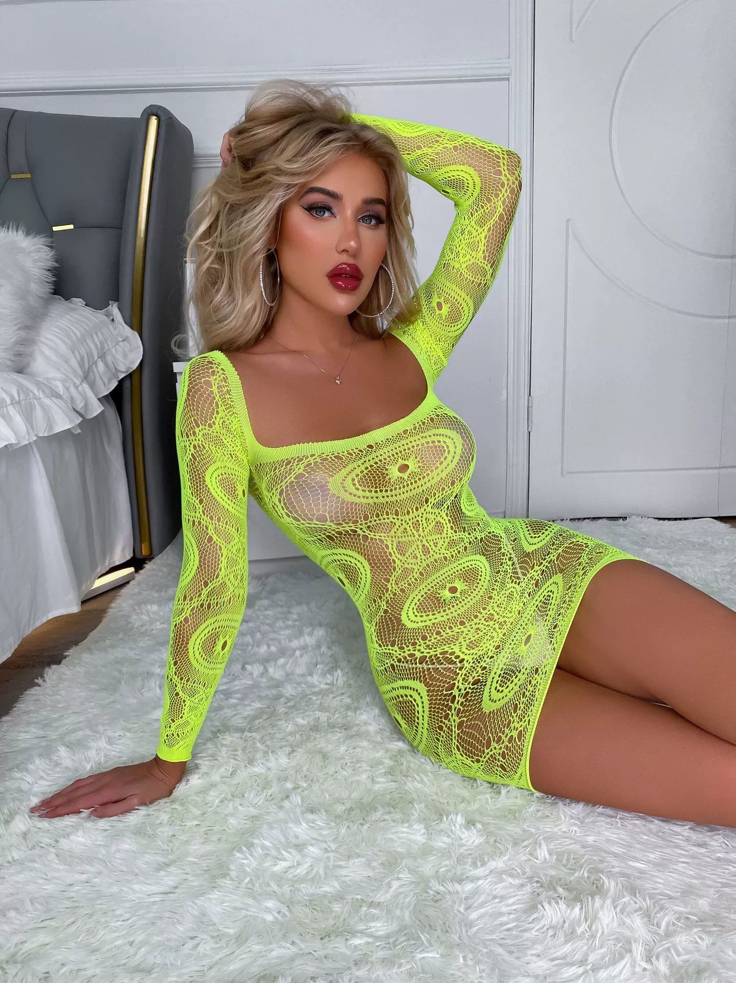 Hollowed out Perspective Fishnet Dress - Empire P.E