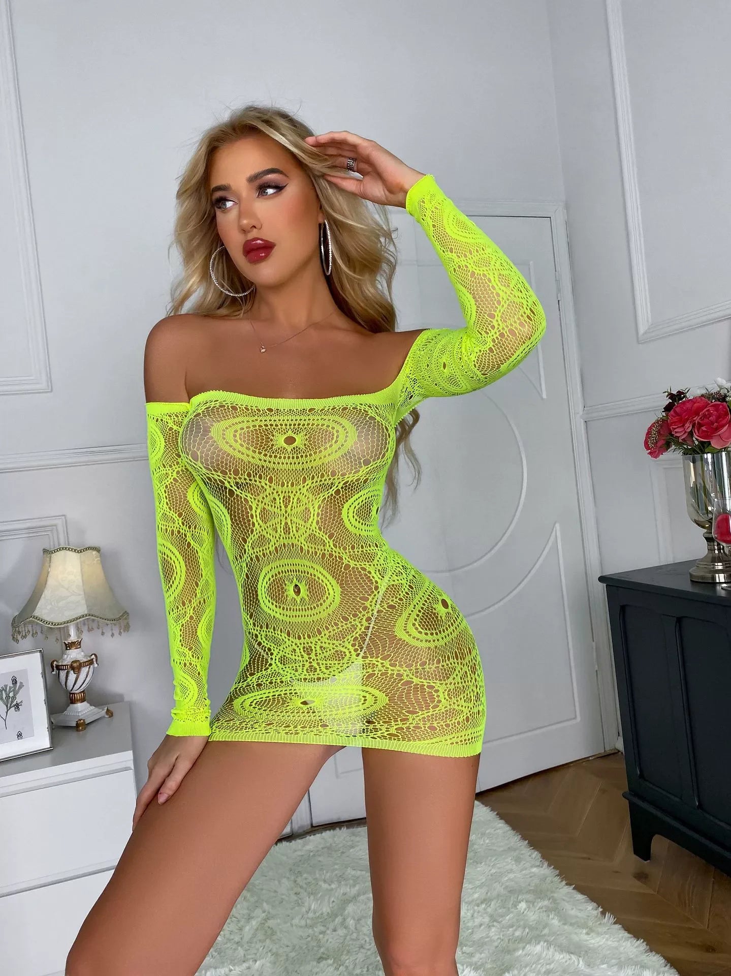 Hollowed out Perspective Fishnet Dress - Empire P.E