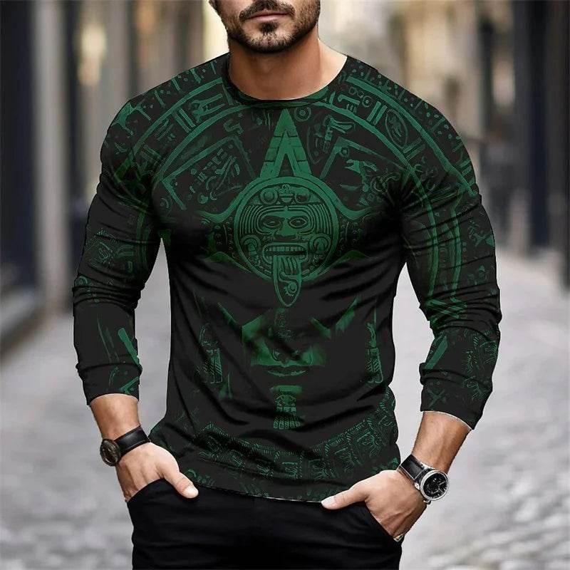 2024 Mexico Aztec Graphic T Shirts For Men Vintage 3d Printed Long Sleeve Tees Street Hip Hop Oversized T-Shirt Male Clothing - Empire P.E