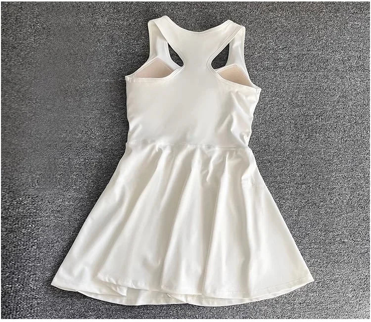 Tennis Skirt Casual Half Zipper Sports Fitness Dress Anti-Running High Waist Slim Golf Yoga Dress - Empire P.E